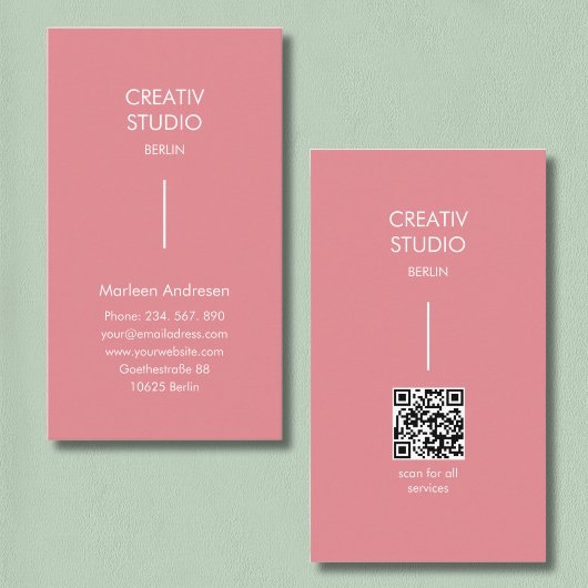 Moderne Minimalistische Roze Witte QR Code Visitekaartje