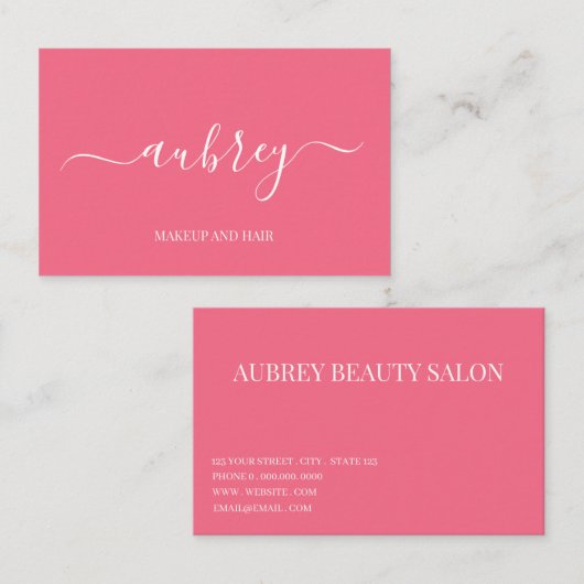 Moderne minimalistische roze witte script   visitekaartje (Voorkant / Achterkant)