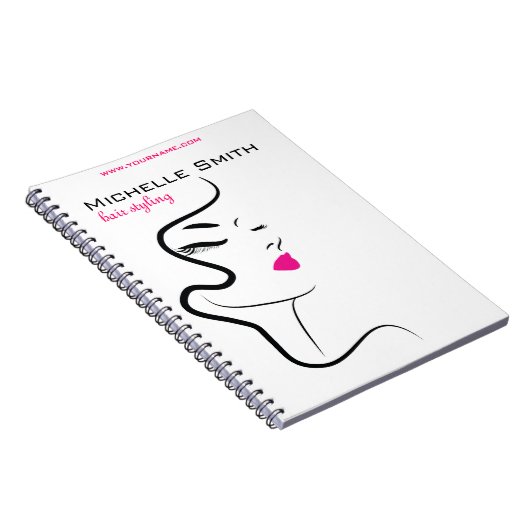 Moderne Minimalistische Roze Zwarte Haar Schoonhei Notitieboek (Rechterzijde)