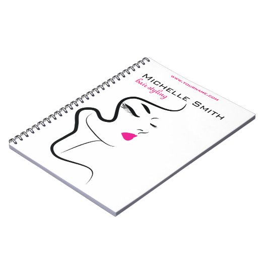 Moderne Minimalistische Roze Zwarte Haar Schoonhei Notitieboek (Linkerzijde)