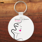 Moderne Minimalistische Roze Zwarte Haar Schoonhei Sleutelhanger (Voorkant)