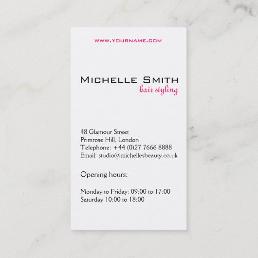 Moderne Minimalistische Roze Zwarte Haar Schoonhei Visitekaartje (Achterkant)