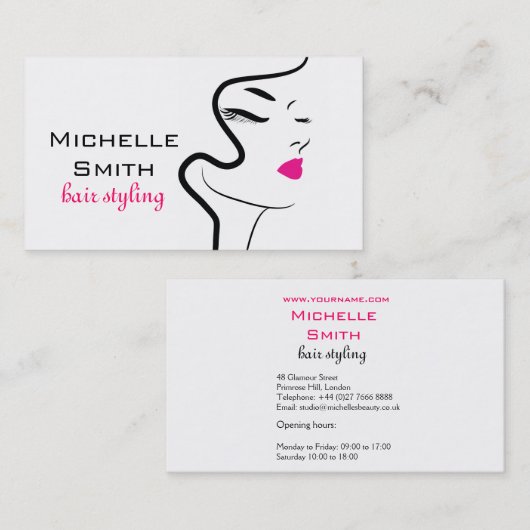 Moderne Minimalistische Roze Zwarte Haar Schoonhei Visitekaartje (Voorkant / Achterkant)