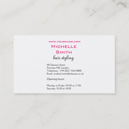 Moderne Minimalistische Roze Zwarte Haar Schoonhei Visitekaartje (Achterkant)