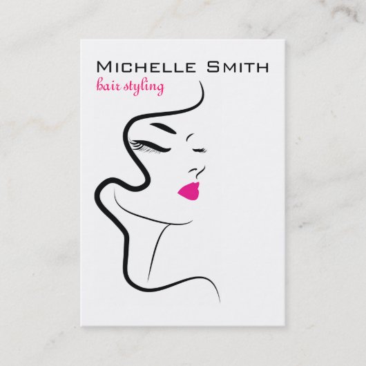 Moderne Minimalistische Roze Zwarte Haar Schoonhei Visitekaartje (Voorkant)