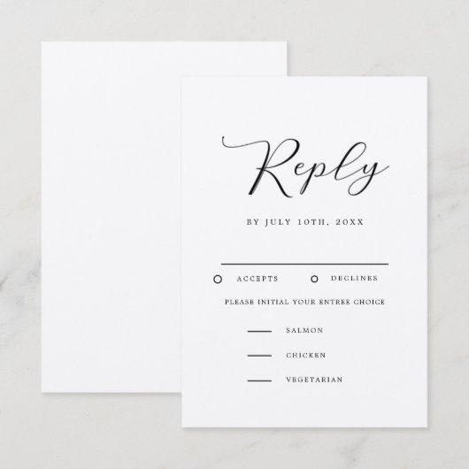 Moderne minimalistische RSVP-bruiloft met keuze ui RSVP Kaartje (Voorkant / Achterkant)