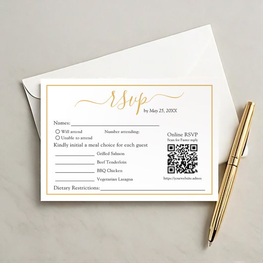 Moderne minimalistische RSVP gouden rand en QR-cod