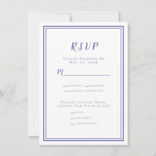 Moderne minimalistische RSVP-menu Periwinkle (Voorkant)
