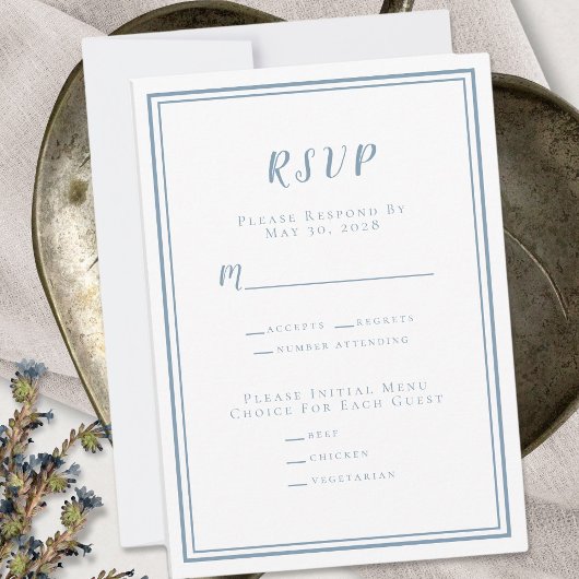 Moderne minimalistische RSVP-menu Stusty Blue