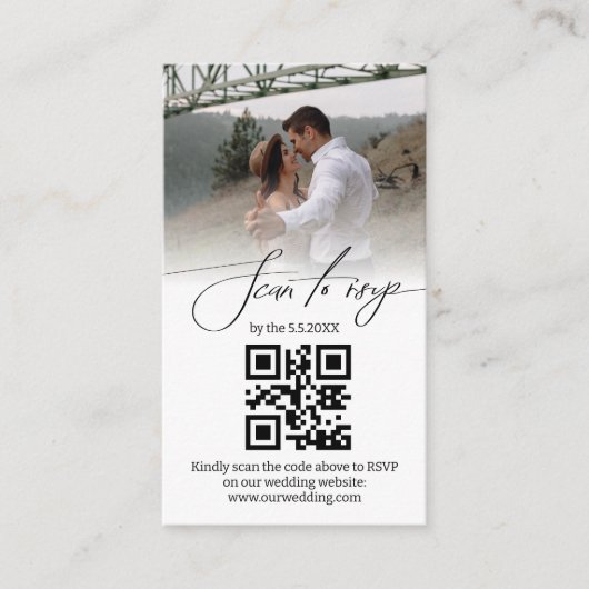 Moderne minimalistische RSVP QR-code trouwfoto Informatiekaartje (Voorkant)