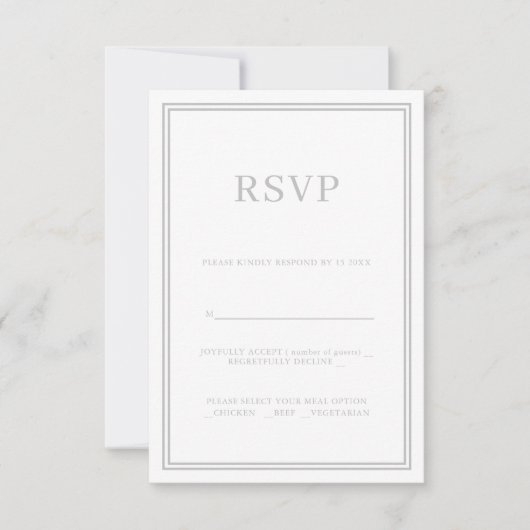 Moderne minimalistische RSVP-respons Kaart grijs (Voorkant)