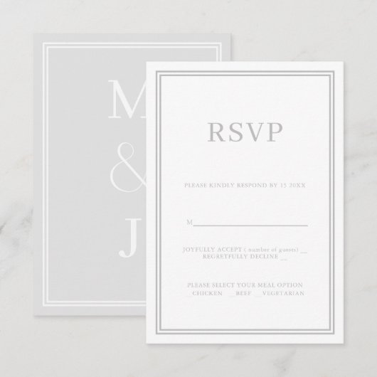 Moderne minimalistische RSVP-respons Kaart grijs (Voorkant / Achterkant)
