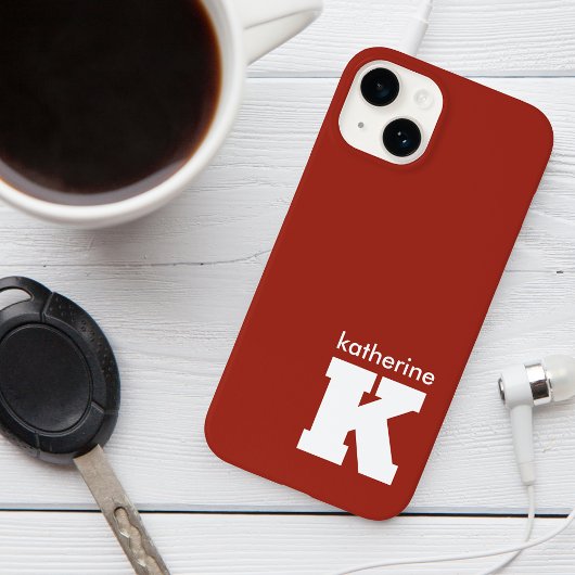 Moderne minimalistische Ruby Red Monogram Name Ini iPhone Hoesje