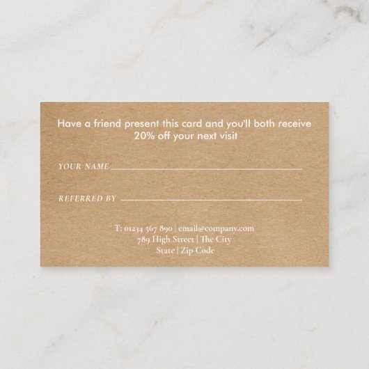 Moderne minimalistische rustieke kraft aanbevelingskaartje (Achterkant)