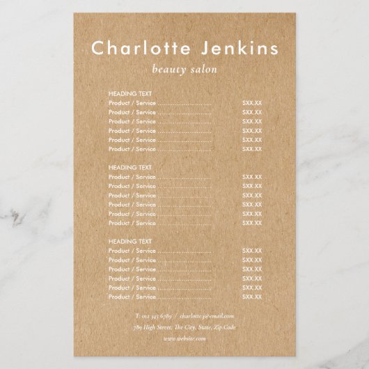 Moderne Minimalistische Rustieke Kraft Salon Servi Flyer (Voorkant)