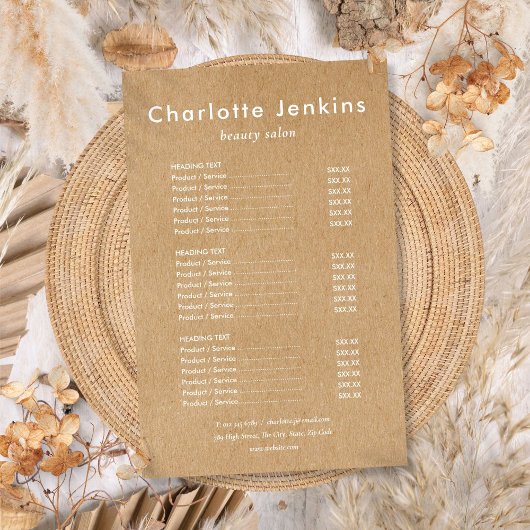 Moderne Minimalistische Rustieke Kraft Salon Servi Flyer