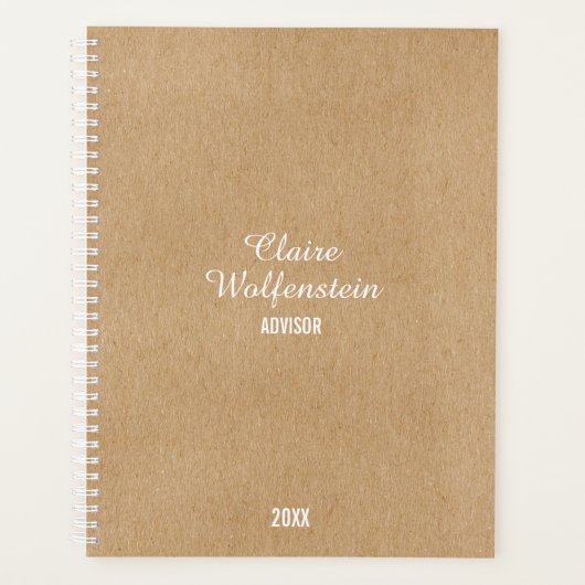 Moderne Minimalistische Rustieke Kraft Script Planner (Voorkant)