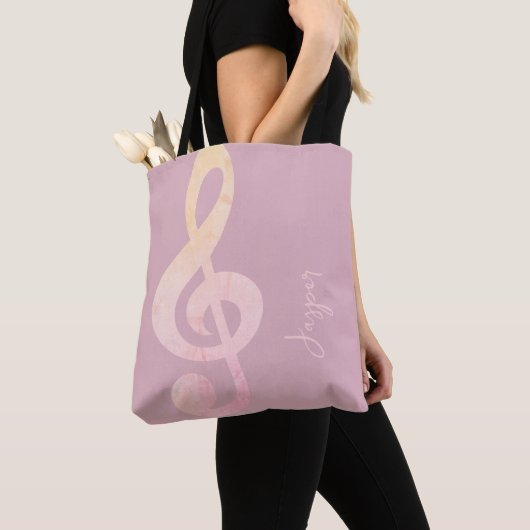 Moderne minimalistische rustieke roze grunge muzie tote bag (Dichtbij)