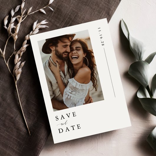 Moderne Minimalistische Rustieke Trouwfoto Save The Date