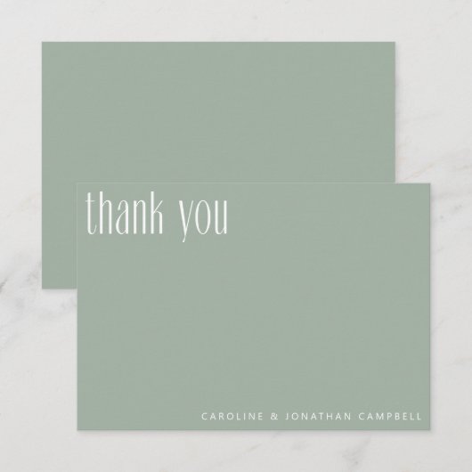 Moderne minimalistische Sage Green Custom Wedding Bedankkaart (Voorkant / Achterkant)