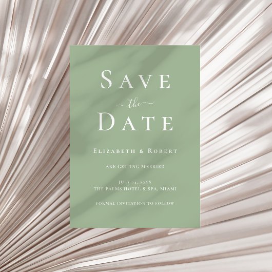 Moderne minimalistische Sage Green Save the Date Kaart