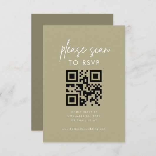 Moderne minimalistische Sage Green Scan RSVP Informatiekaartje (Voorkant / Achterkant)