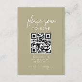 Moderne minimalistische Sage Green Scan RSVP Informatiekaartje (Voorkant)