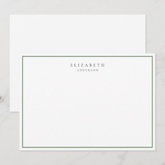 Moderne, minimalistische Sage Green Single Border Notitiekaartje (Voorkant / Achterkant)