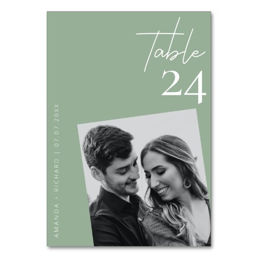 Moderne, minimalistische Sage Green Wedding Foto Kaart (Voorkant)