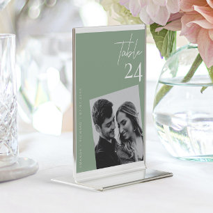 Moderne, minimalistische Sage Green Wedding Foto Kaart