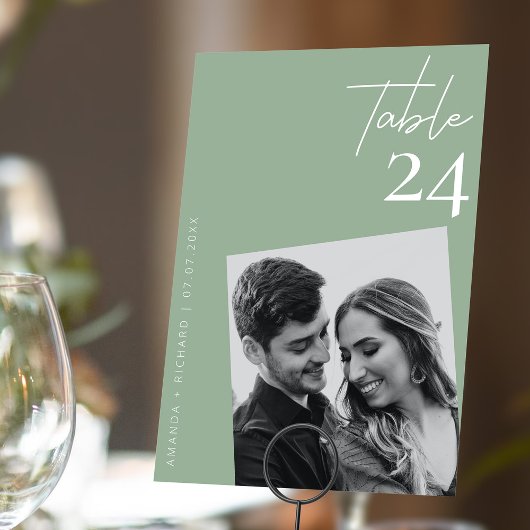 Moderne, minimalistische Sage Green Wedding Foto Kaart