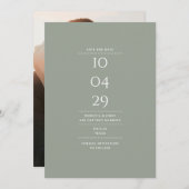 Moderne, minimalistische Sage Green Wedding Foto Save The Date (Voorkant / Achterkant)