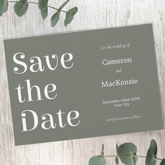 Moderne Minimalistische Sage Groene Bruiloft Save Save The Date