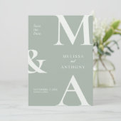 Moderne Minimalistische Sage Groene Bruiloft Save  Save The Date (Staand voorkant)