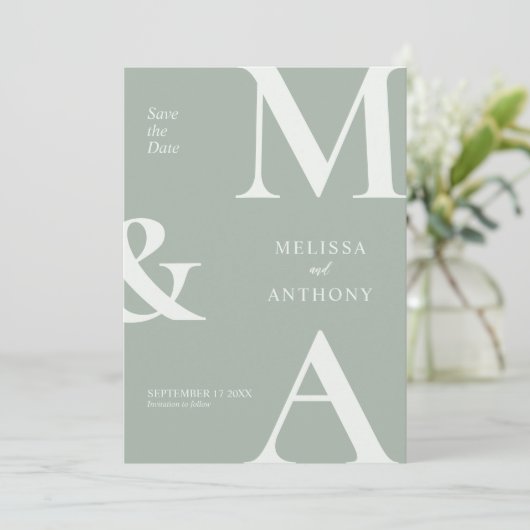 Moderne Minimalistische Sage Groene Bruiloft Save  Save The Date (Staand voorkant)