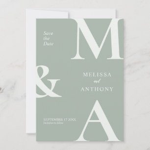 Moderne Minimalistische Sage Groene Bruiloft Save  Save The Date