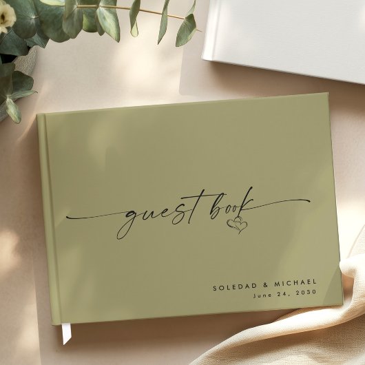 Moderne Minimalistische Sage Script Trouwdag Gastenboek