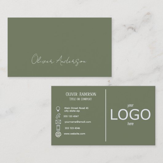Moderne minimalistische Sage & white contacten log Visitekaartje (Voorkant / Achterkant)