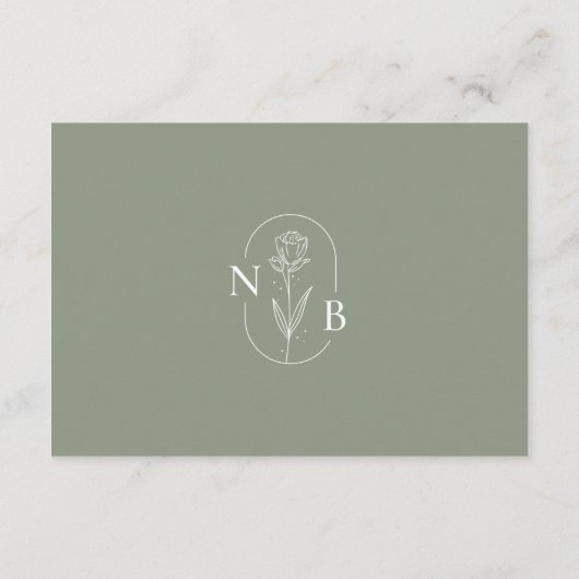Moderne minimalistische salie groene boho bruiloft informatiekaartje (Achterkant)