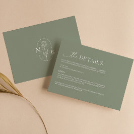 Moderne minimalistische salie groene boho bruiloft informatiekaartje