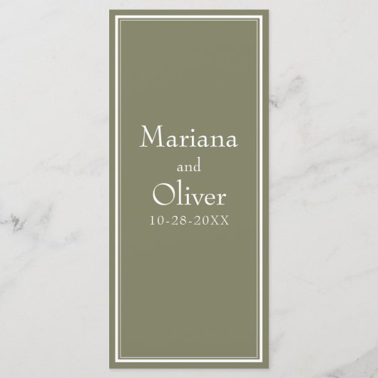 Moderne minimalistische salie groene bruiloft menu (Achterkant)