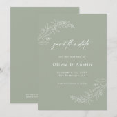 Moderne minimalistische salie groene bruiloft opsl kaart (Voorkant / Achterkant)