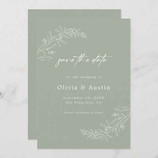 Moderne minimalistische salie groene bruiloft opsl kaart (Voorkant / Achterkant)