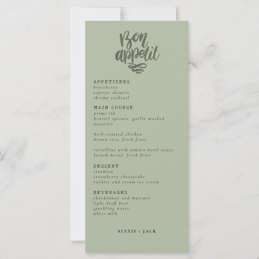 Moderne minimalistische salie groene bruiloft tafe (Voorkant)