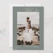 Moderne minimalistische salie kalligrafie foto bru bedankkaart (Voorkant)