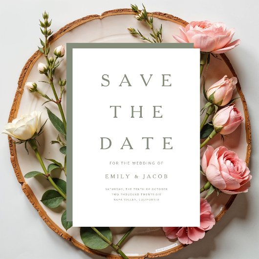 Moderne Minimalistische Saliegroen Save The Date