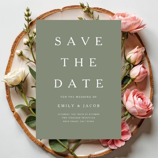 Moderne Minimalistische Saliegroen Save The Date