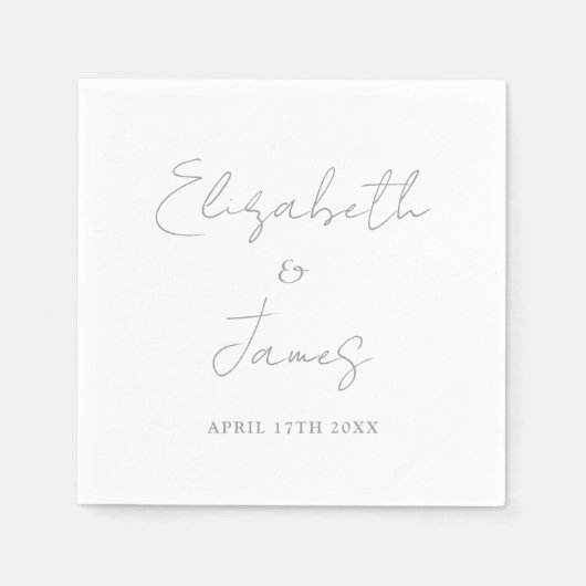 Moderne Minimalistische Saliegroen Script Bruiloft Servet (Voorkant)