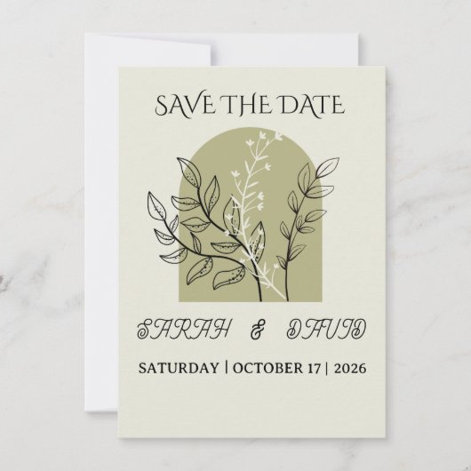 moderne minimalistische saliegroene boog save the date (Voorkant)