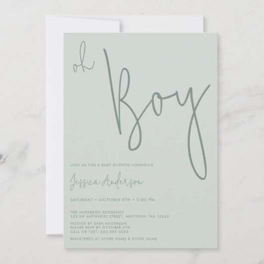 Moderne Minimalistische Saliegroene Jongens Baby S Kaart (Voorkant)